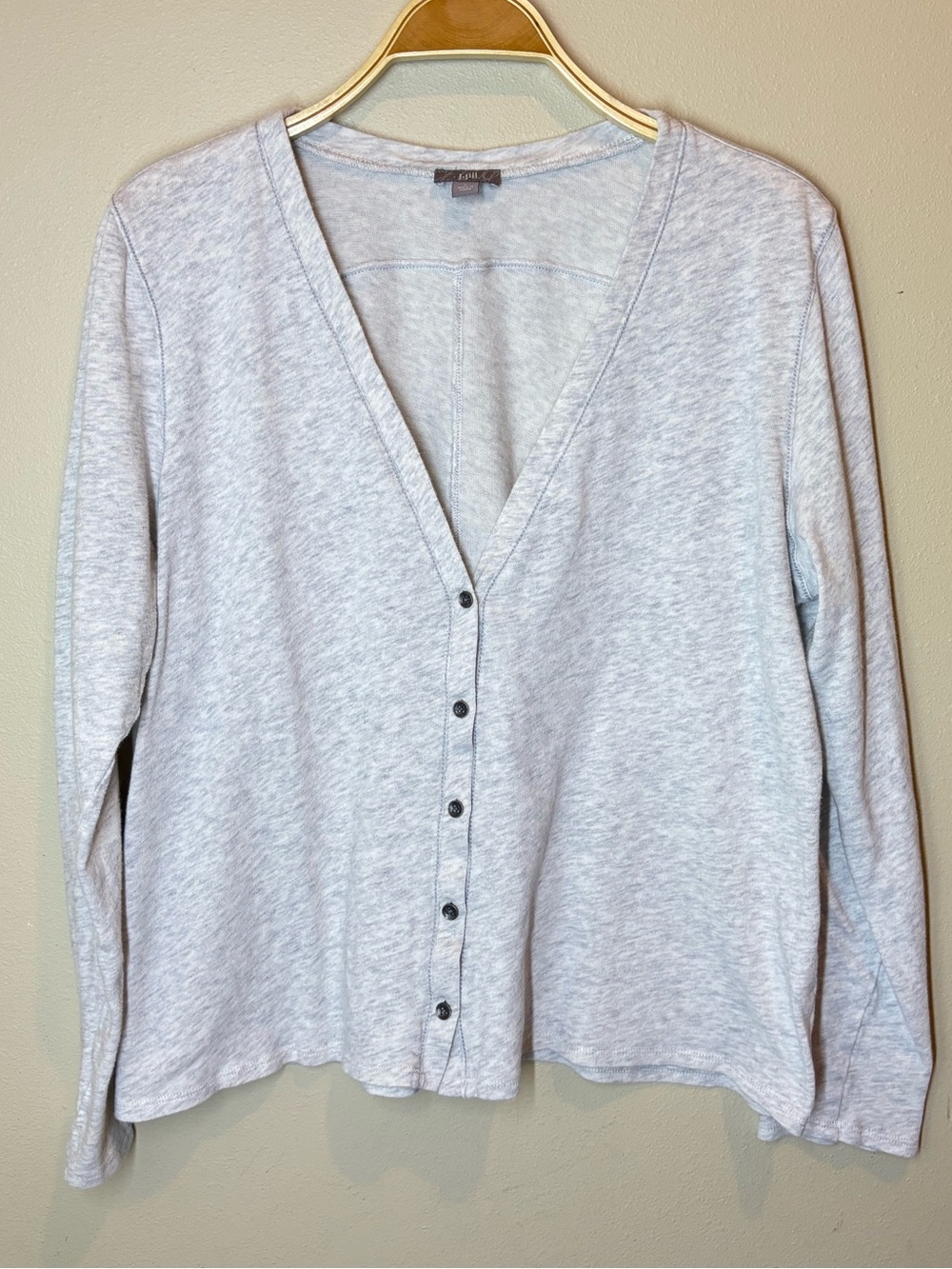 J Jill Heather Light Gray Button-Front V-Neck  Boxy Cardigan, large, 100% cotton